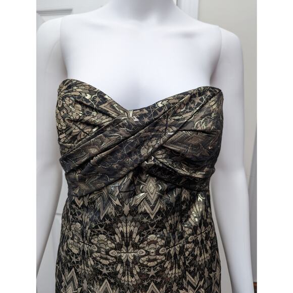 Nicole Miller Dress Size 6 Strapless Brocade Art Deco Metallic Holiday Party - Picture 2 of 8